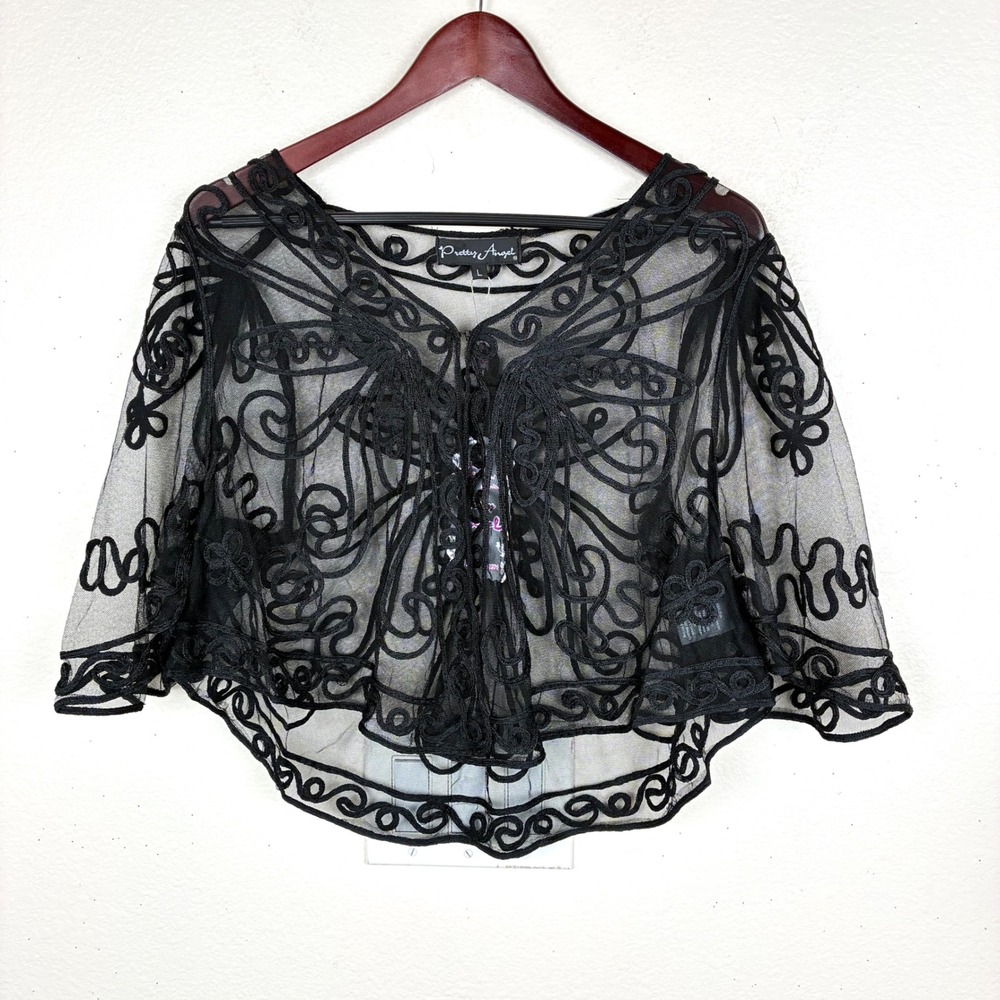 NWT Bolero Shrug L Silk Mesh Sheer Whimsigoth Embroidered Lace Fairy Boho Gothic